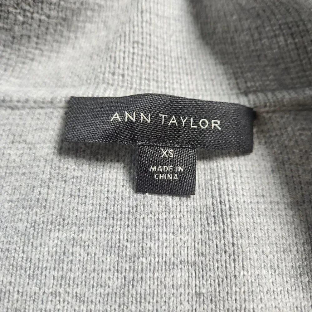 Ann Taylor Cardigan Women XS Gray Full Asymmetrical Zip Moto Sweater